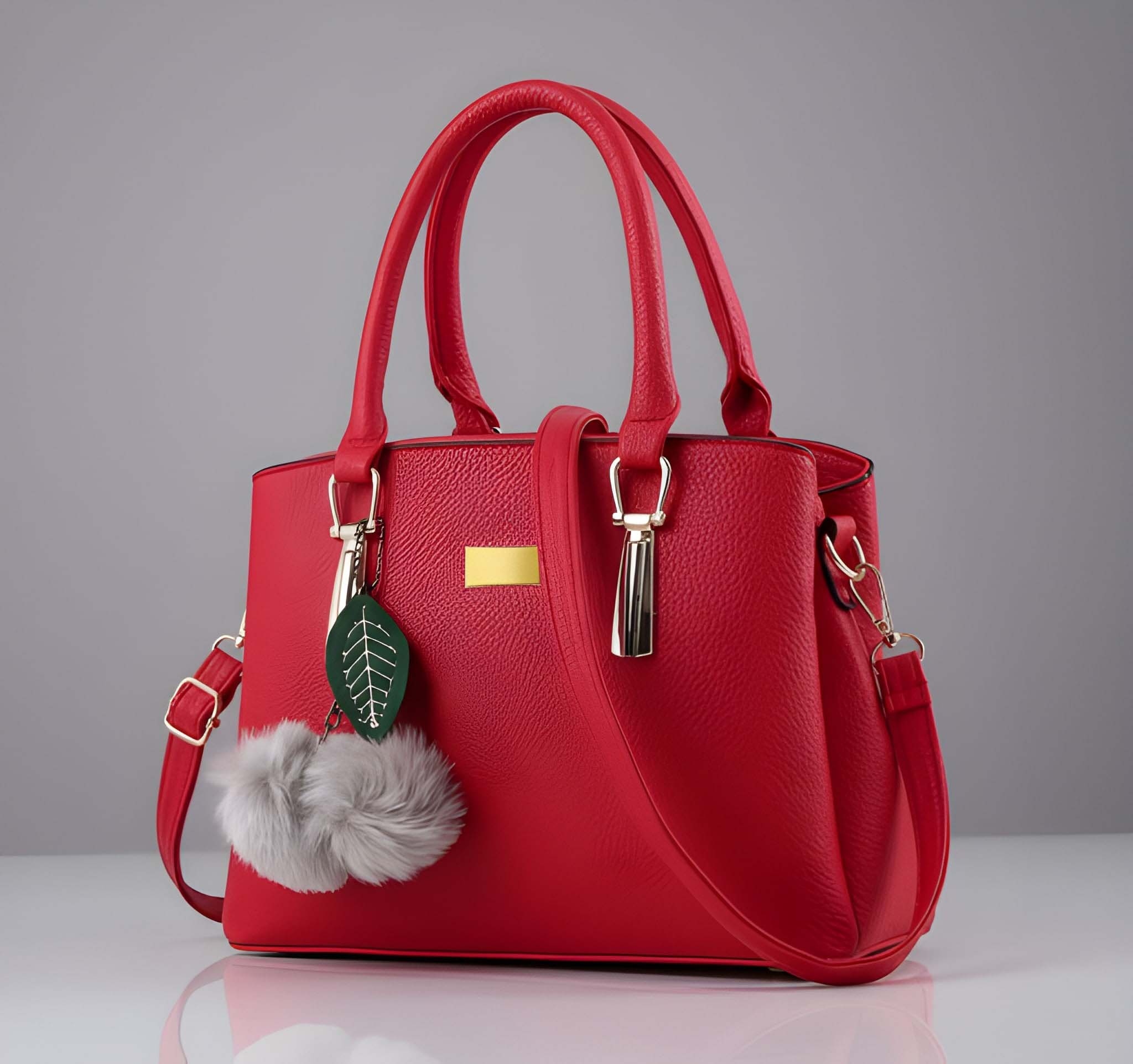 Women's Pebbled Tote with Gold Plate in Red