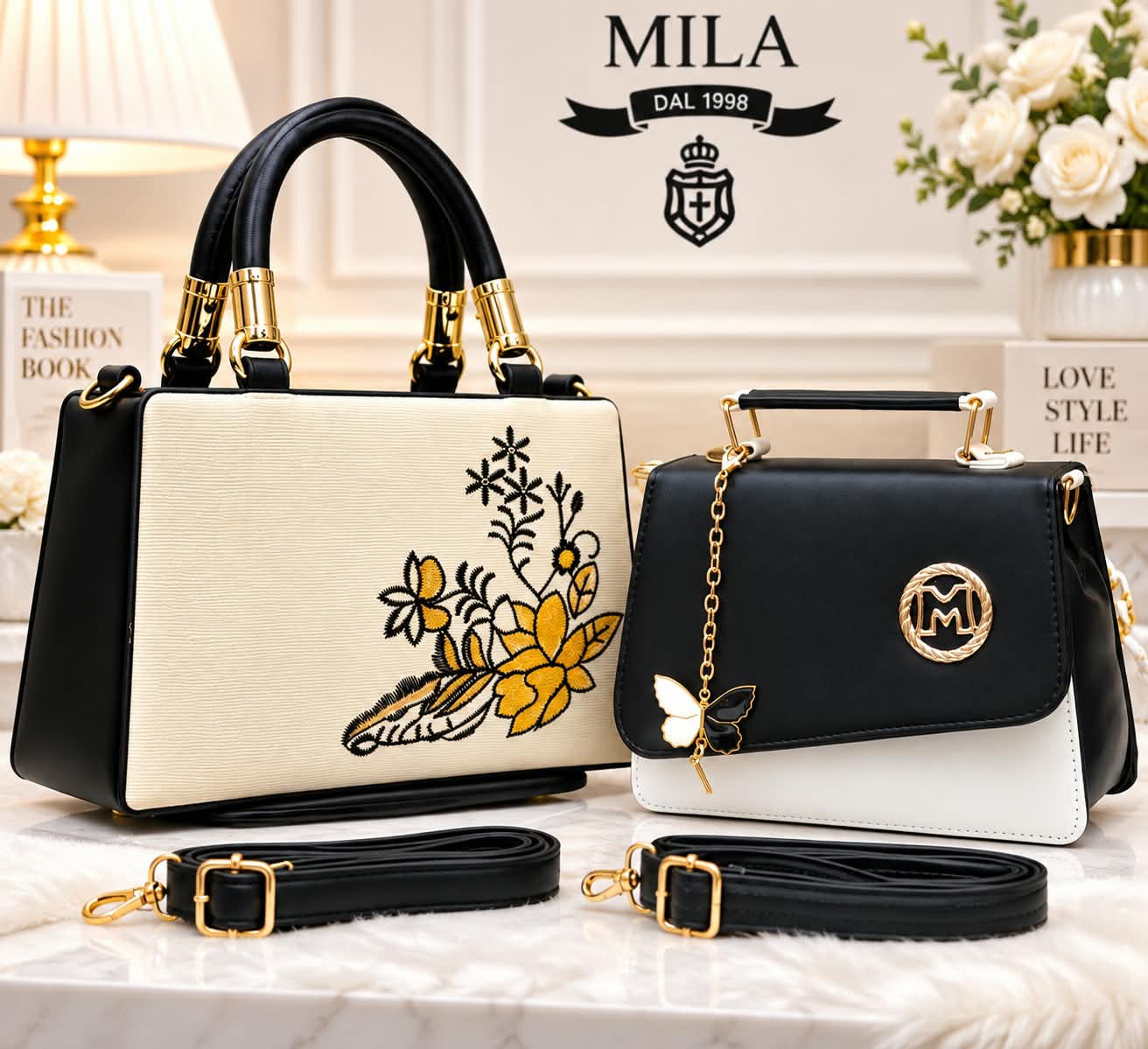 2-Piece Women's Handbag and Crossbody Sling Bag Combo Set in Black