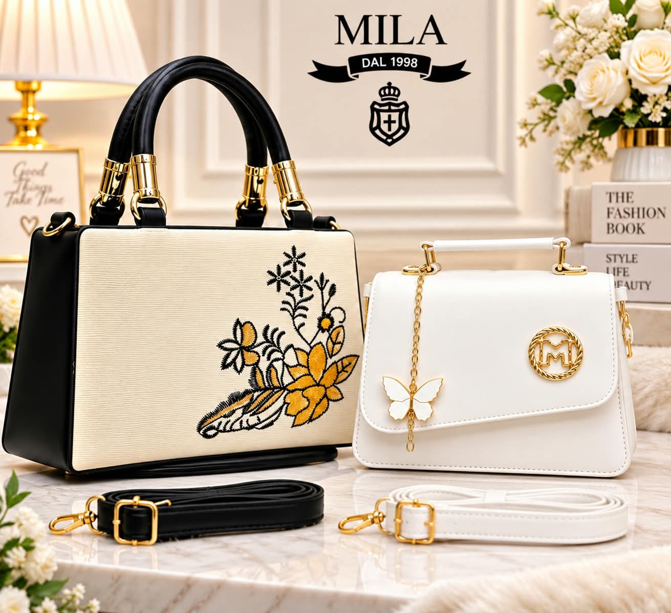 2-Piece Women's Handbag and Crossbody Sling Bag Combo Set in White