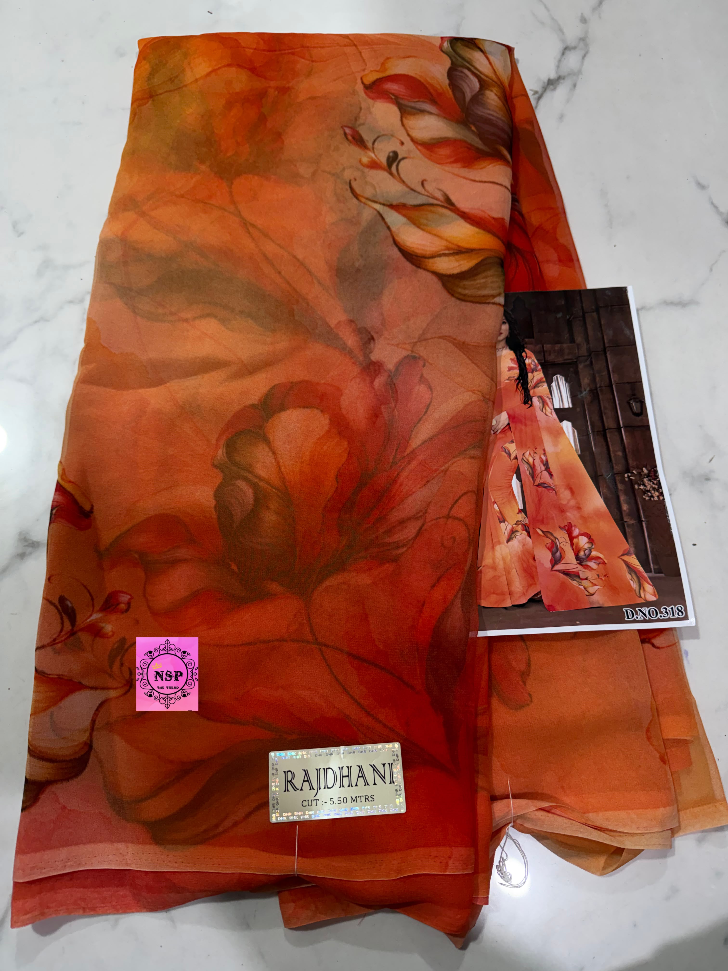 Digital Smooth Heavy Georgette Floral Print Flared Saree for women in Rust Orange