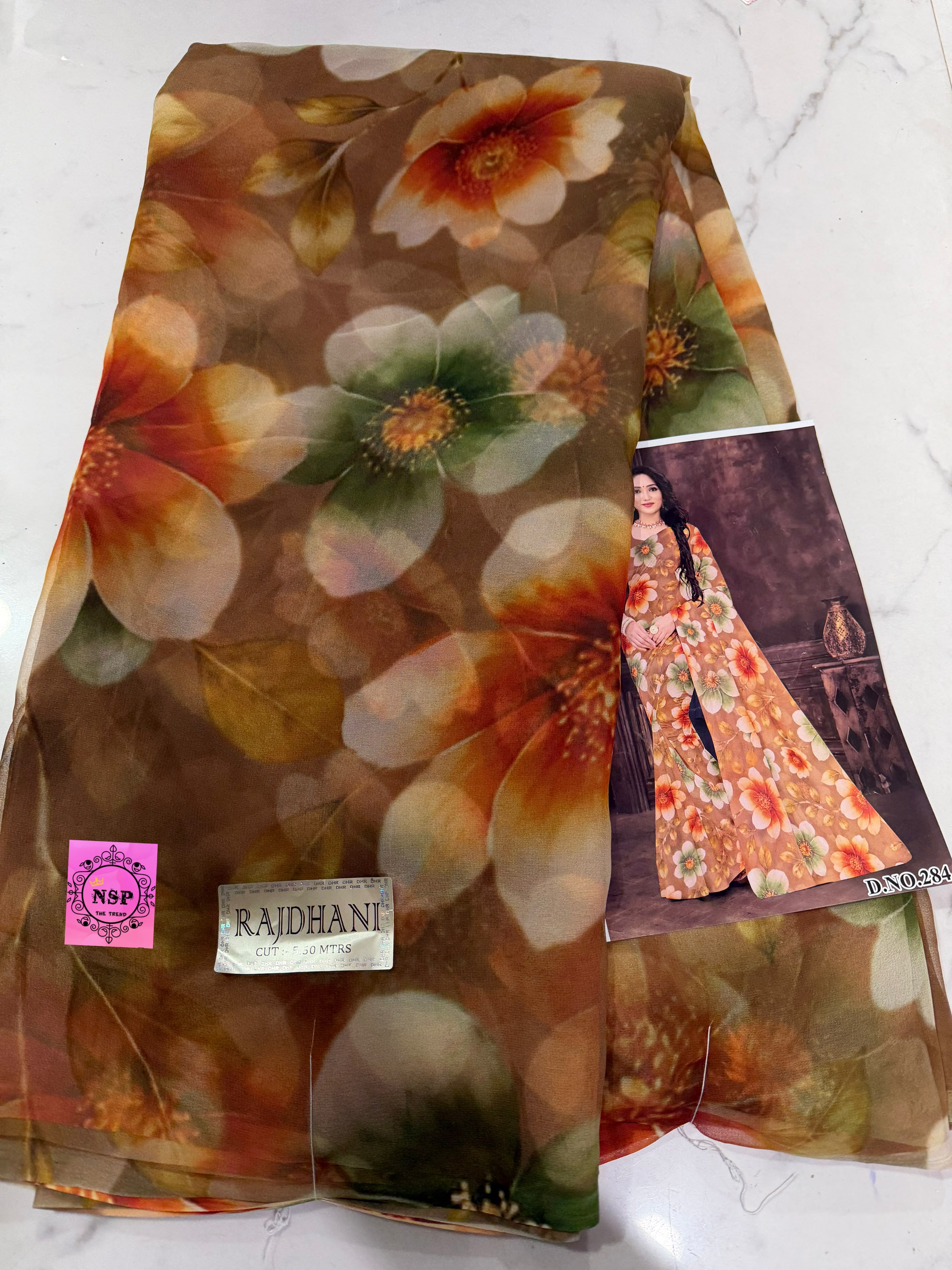 Digital Smooth Heavy Georgette Floral Print Flared Saree for women in Mocha brown