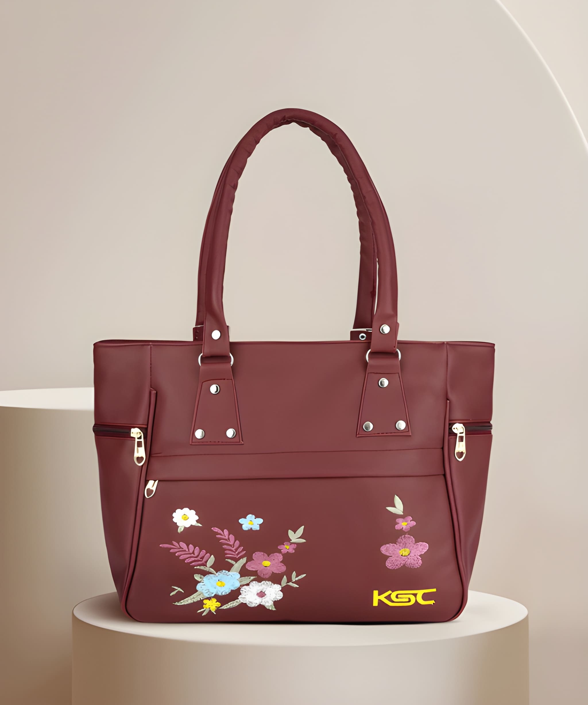 Women's PU Leather Shoulder and Tote Handbag in Cherry Doll