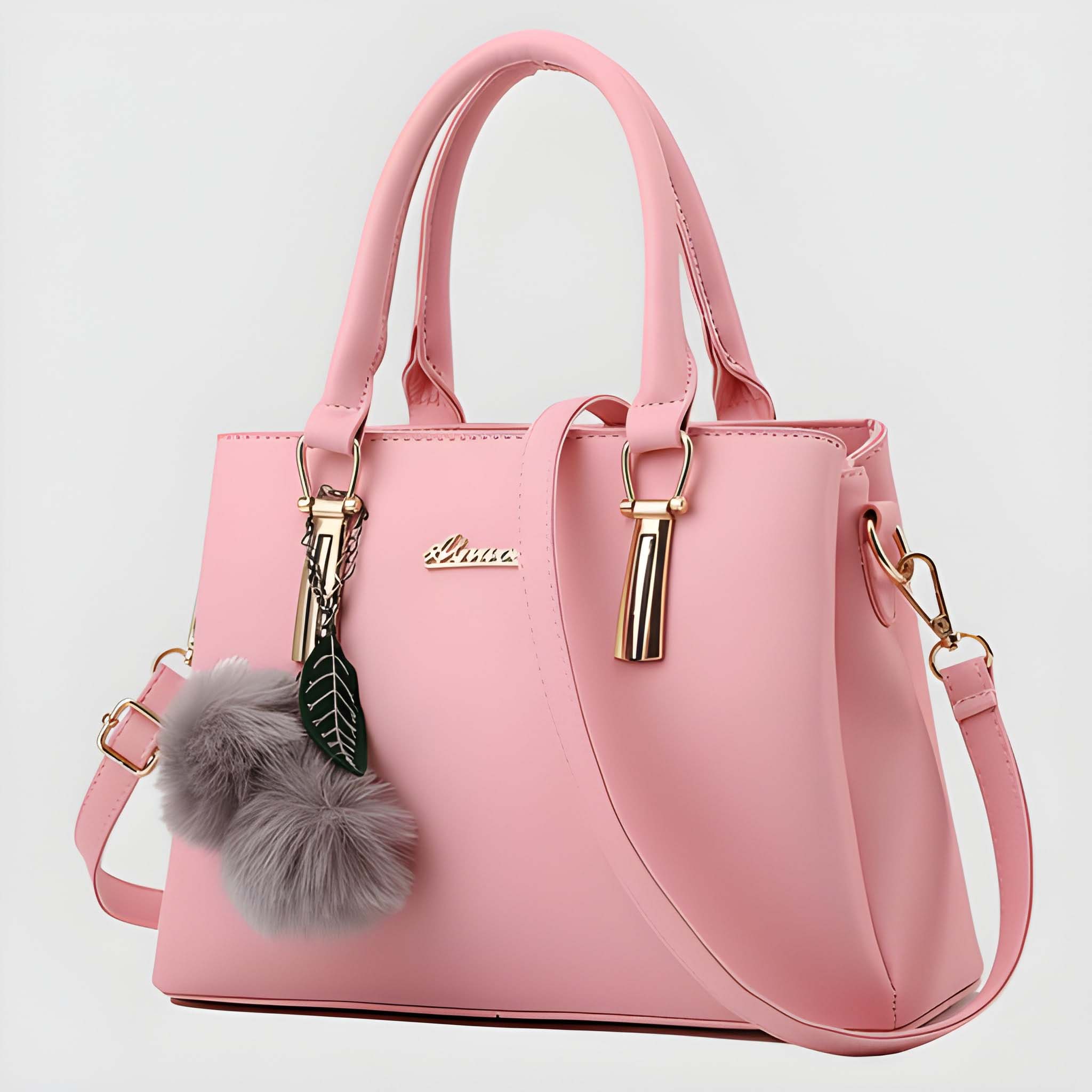 Women's Structured Tote with Pom and Script Logo in Pink