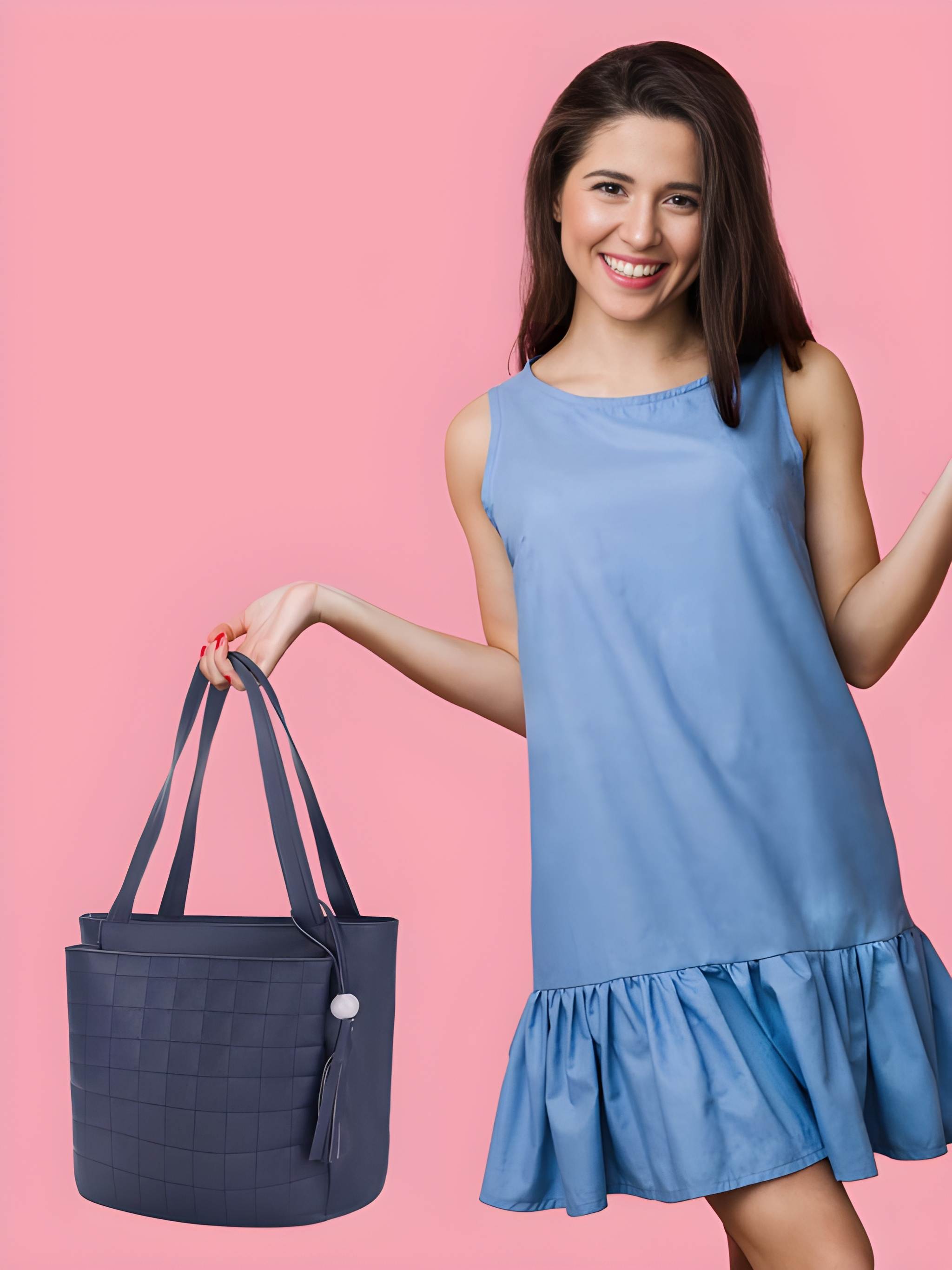 Women's PU Leather Shoulder and Tote Handbag in Blue Opal