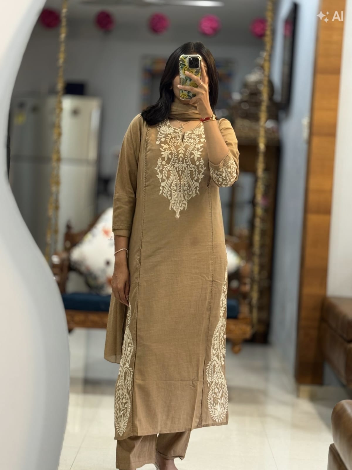 Embroidered Pure Cotton Kurti Set with Matching Cotton Pants and Dupatta – Multiple Colours in Yellow