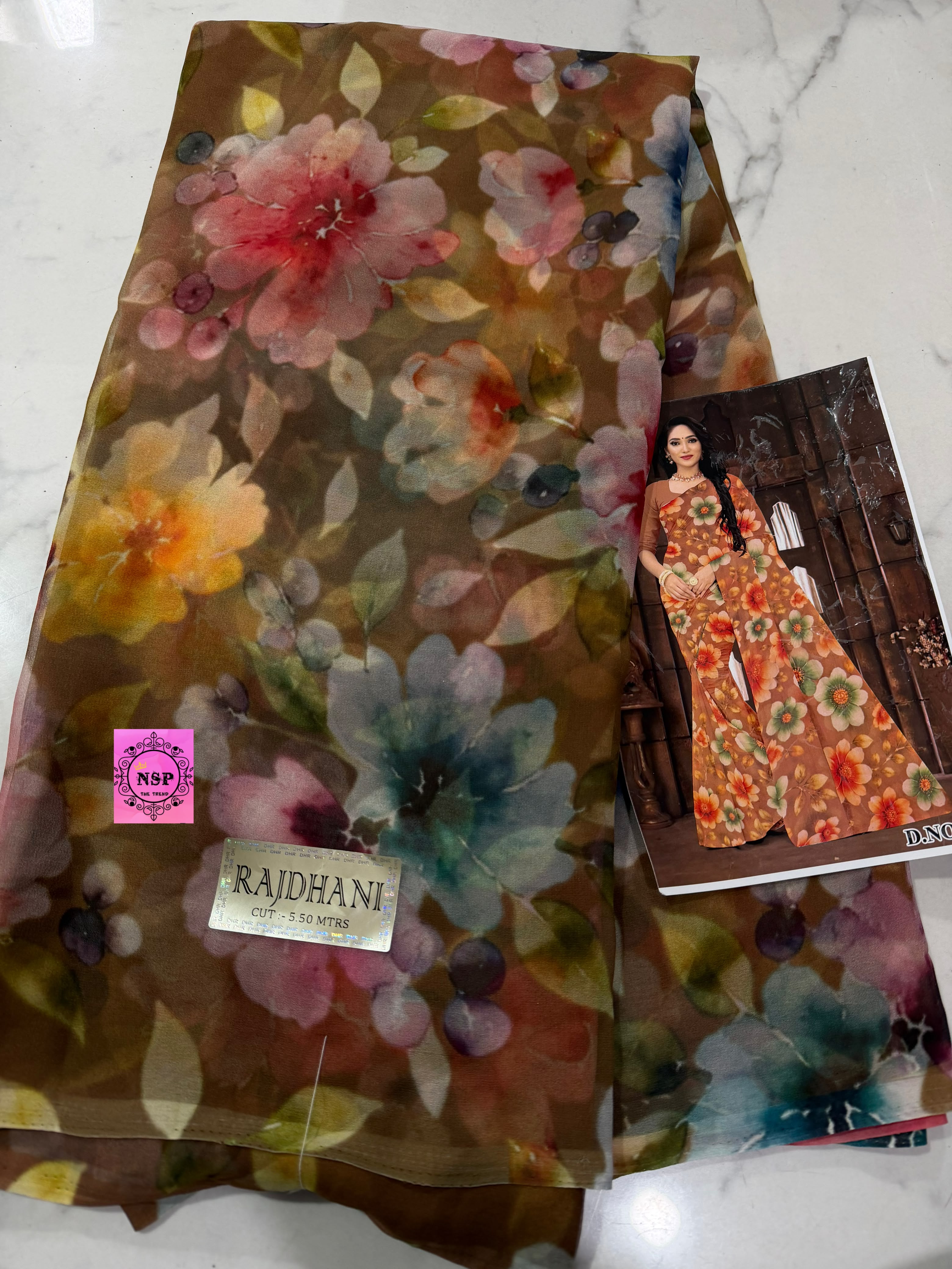 Digital Smooth Heavy Georgette Floral Print Flared Saree for women in Orange