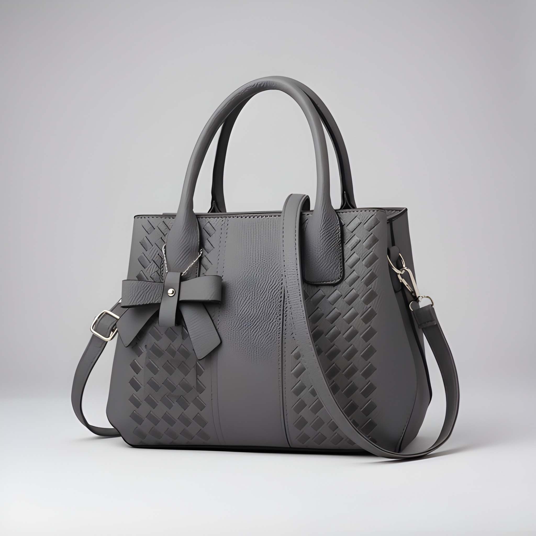 Women's Woven Bow Tote in Grey