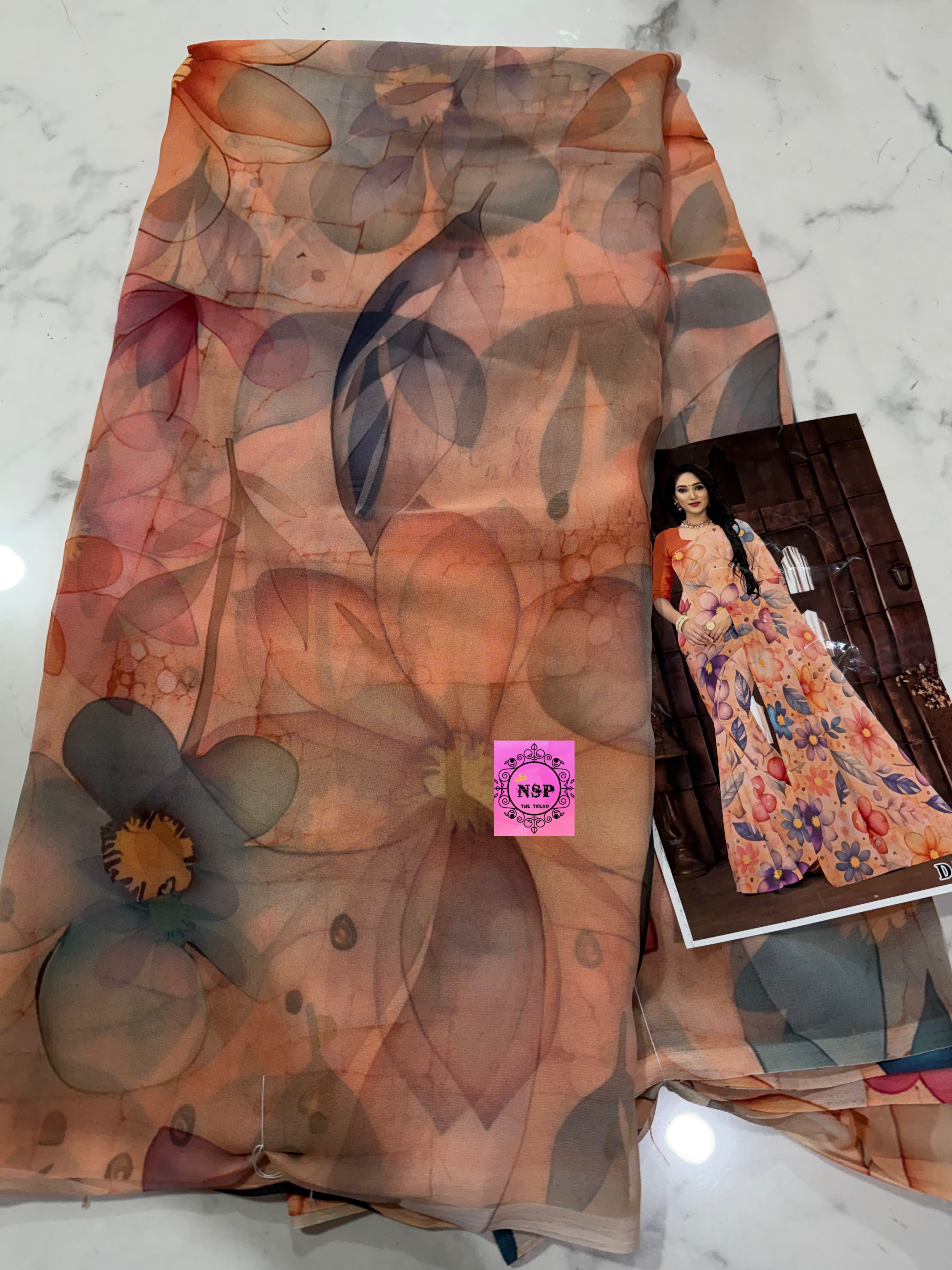 Digital Smooth Heavy Georgette Floral Print Flared Saree for women in Light yellow