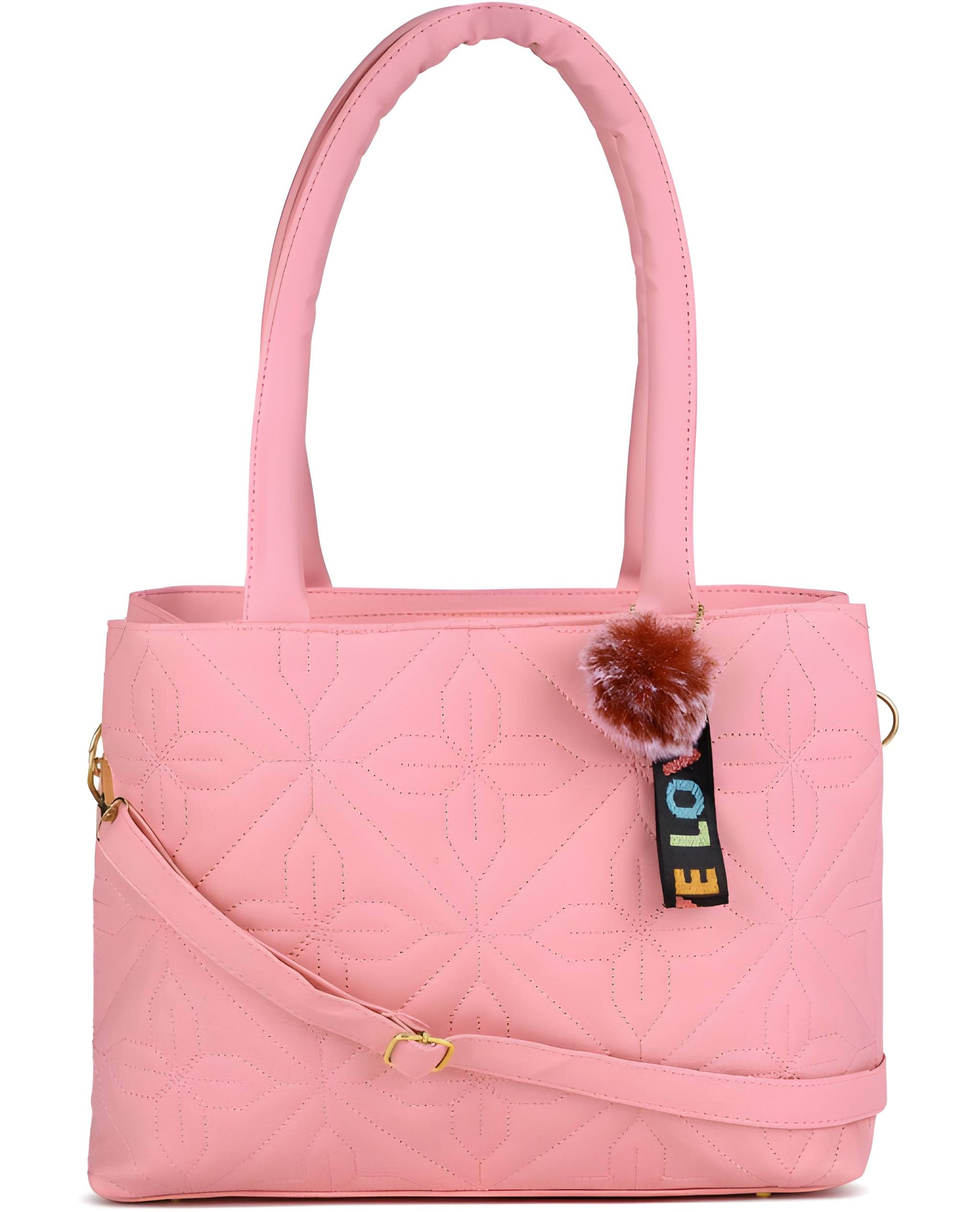 Women's PU Leather Shoulder and Tote Handbag in Pink Flow