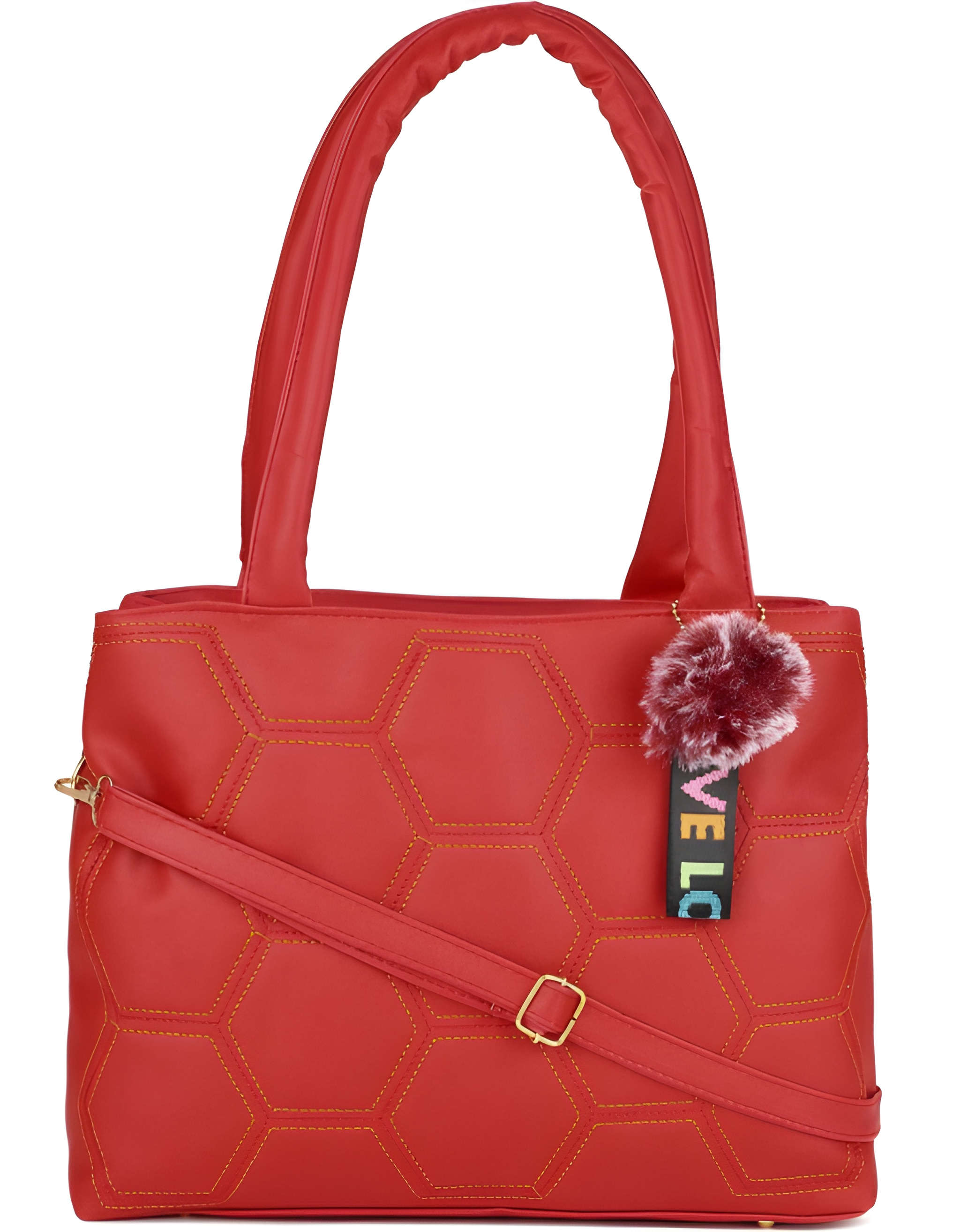 Women's PU Leather Shoulder and Tote Handbag in Red Ball