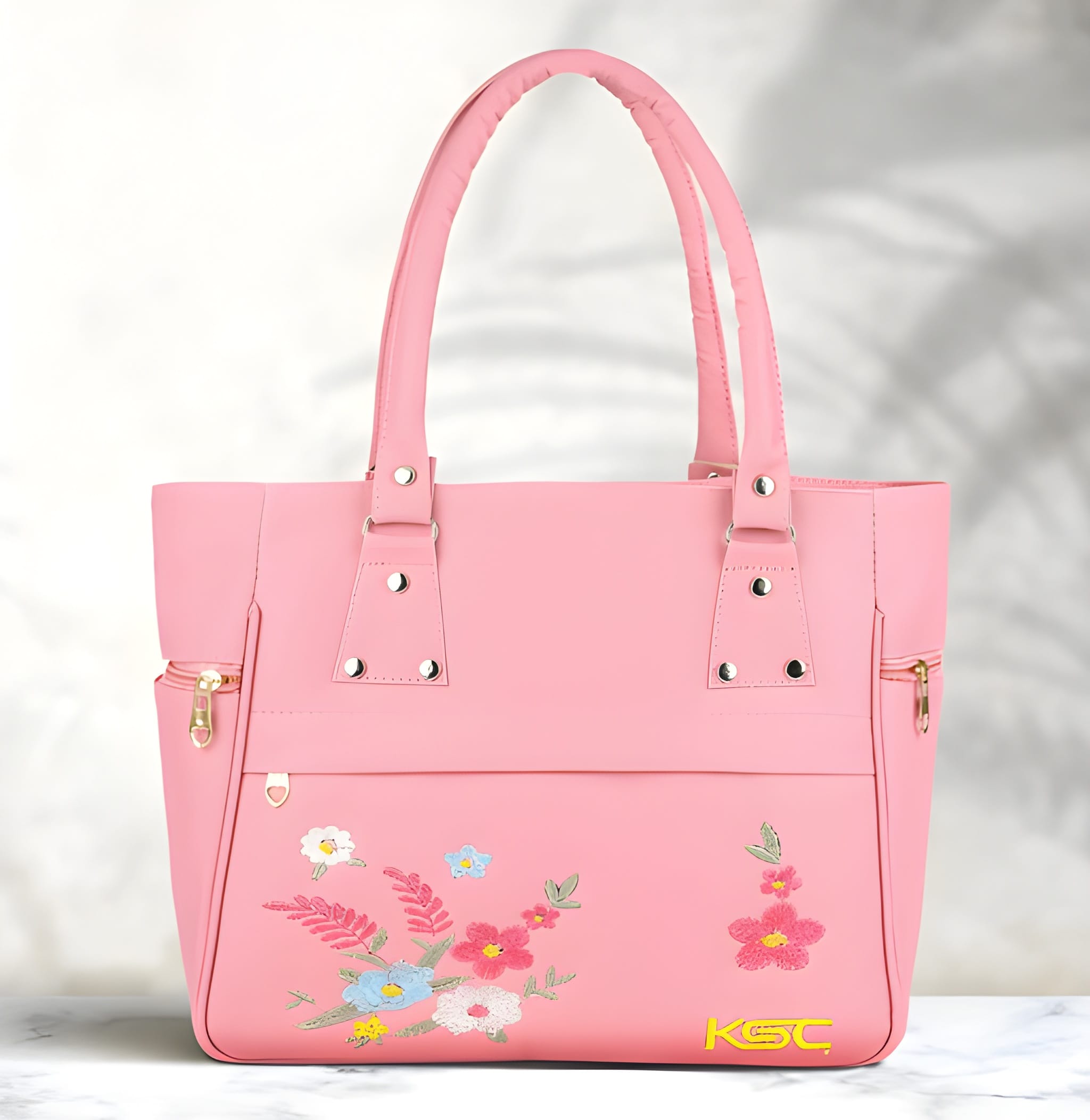 Women's PU Leather Shoulder and Tote Handbag in Pink Pop