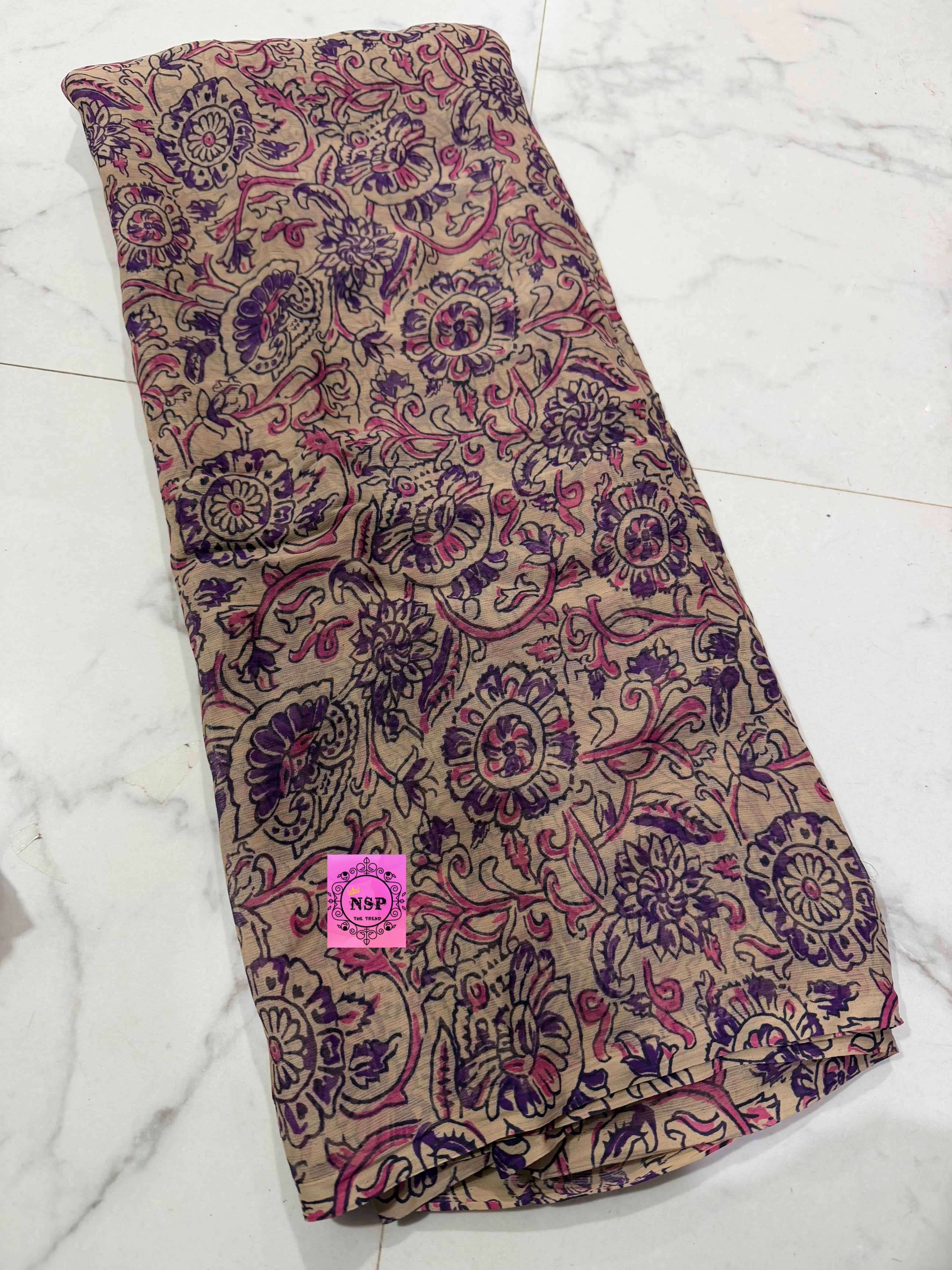 Multicolour Floral & Paisley Printed German Chiffon Saree in Maroon