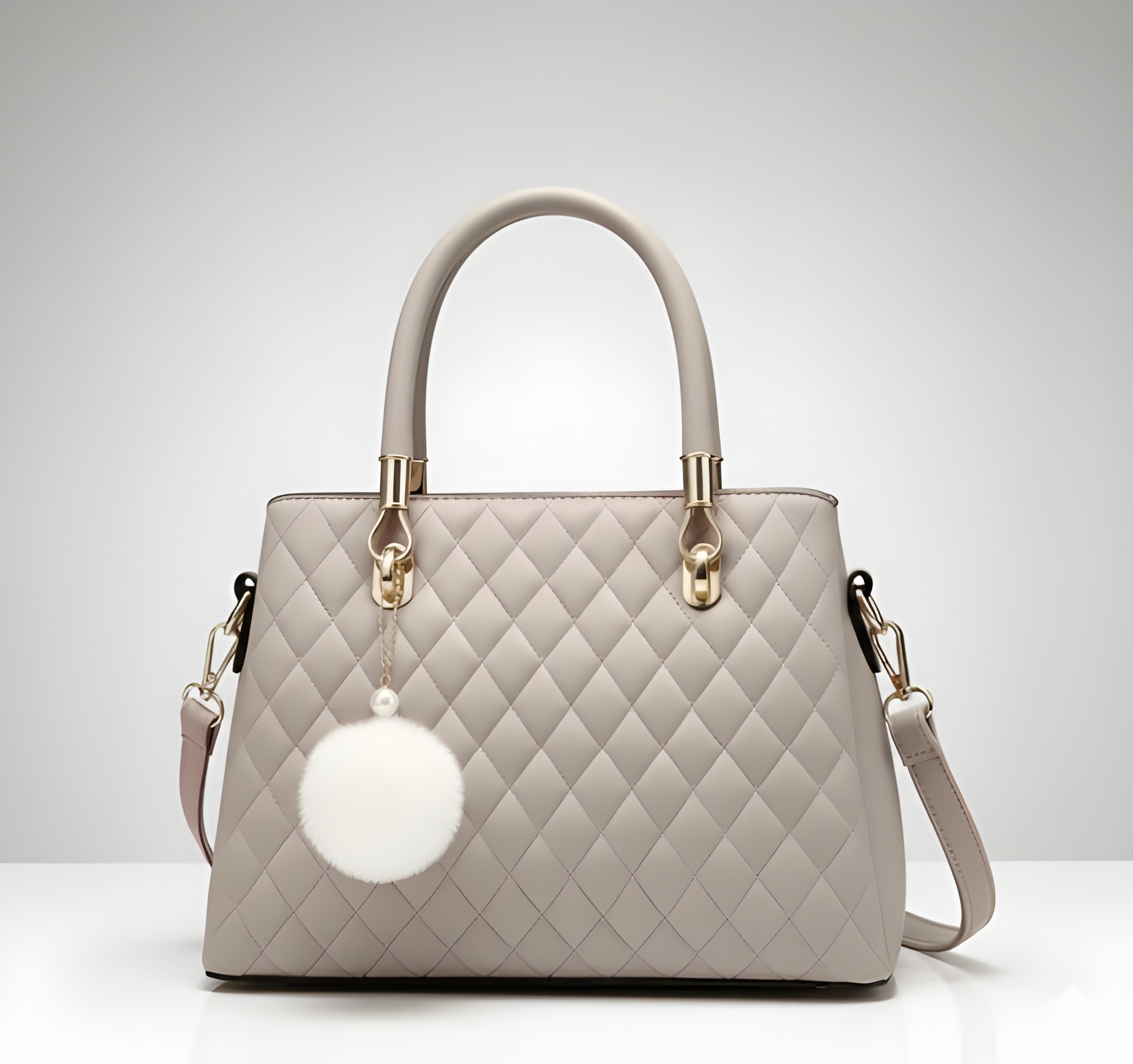 Women's Diamond-Quilted Tote in Beige