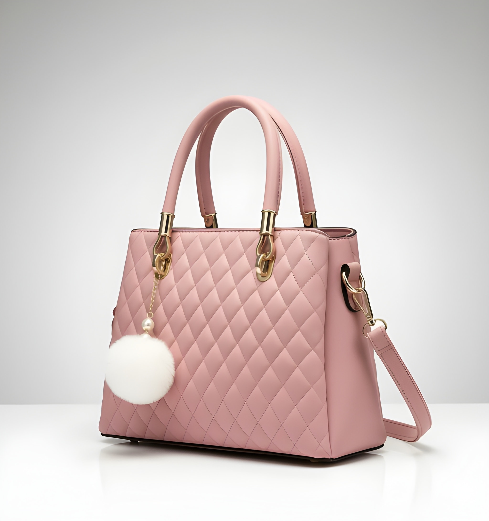 Women's Diamond-Quilted Tote in Dusty Pink